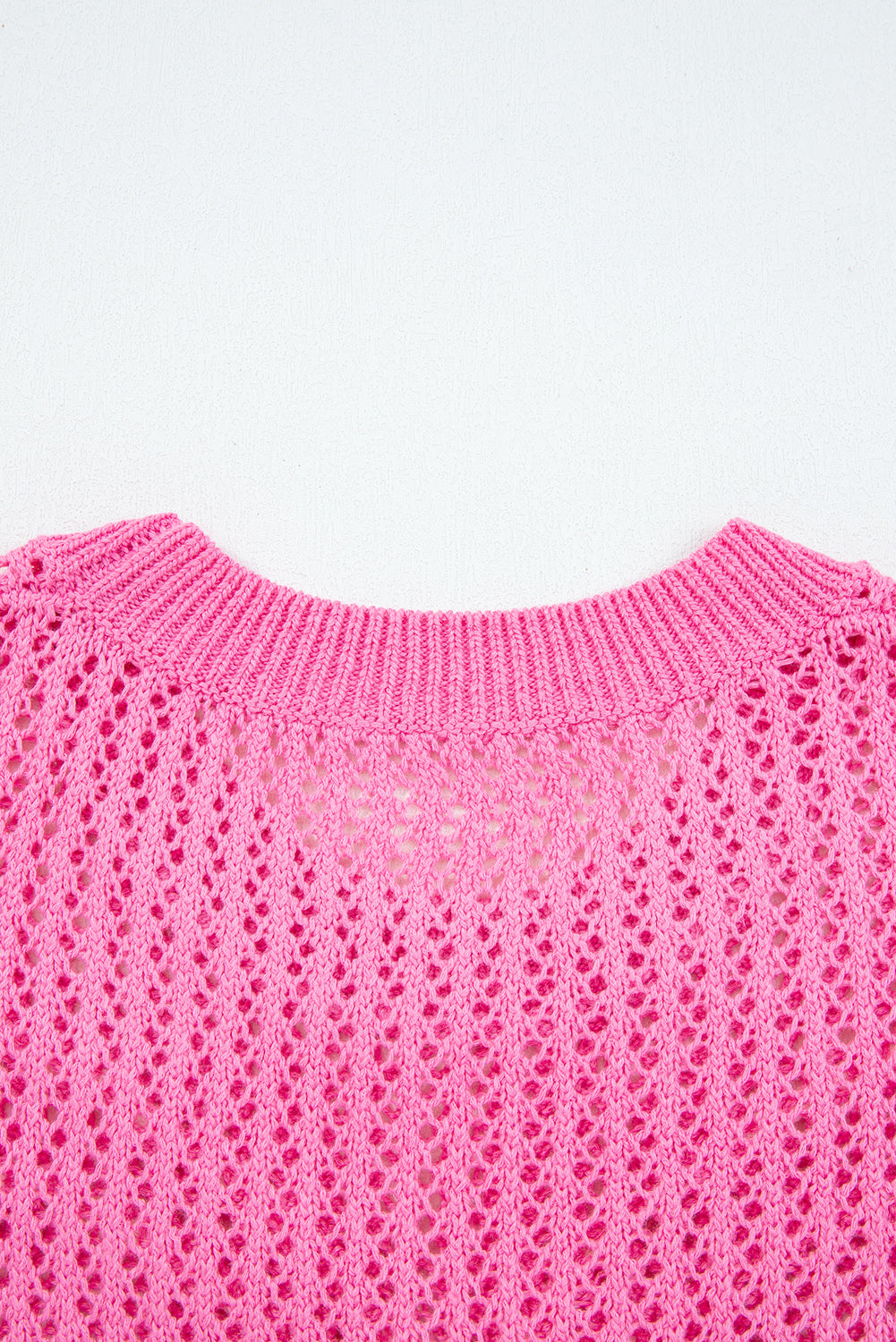 Sachet Pink Sweet Bow Decor Hollow Out Knitted Drop Shoulder Sweater 🇺🇲