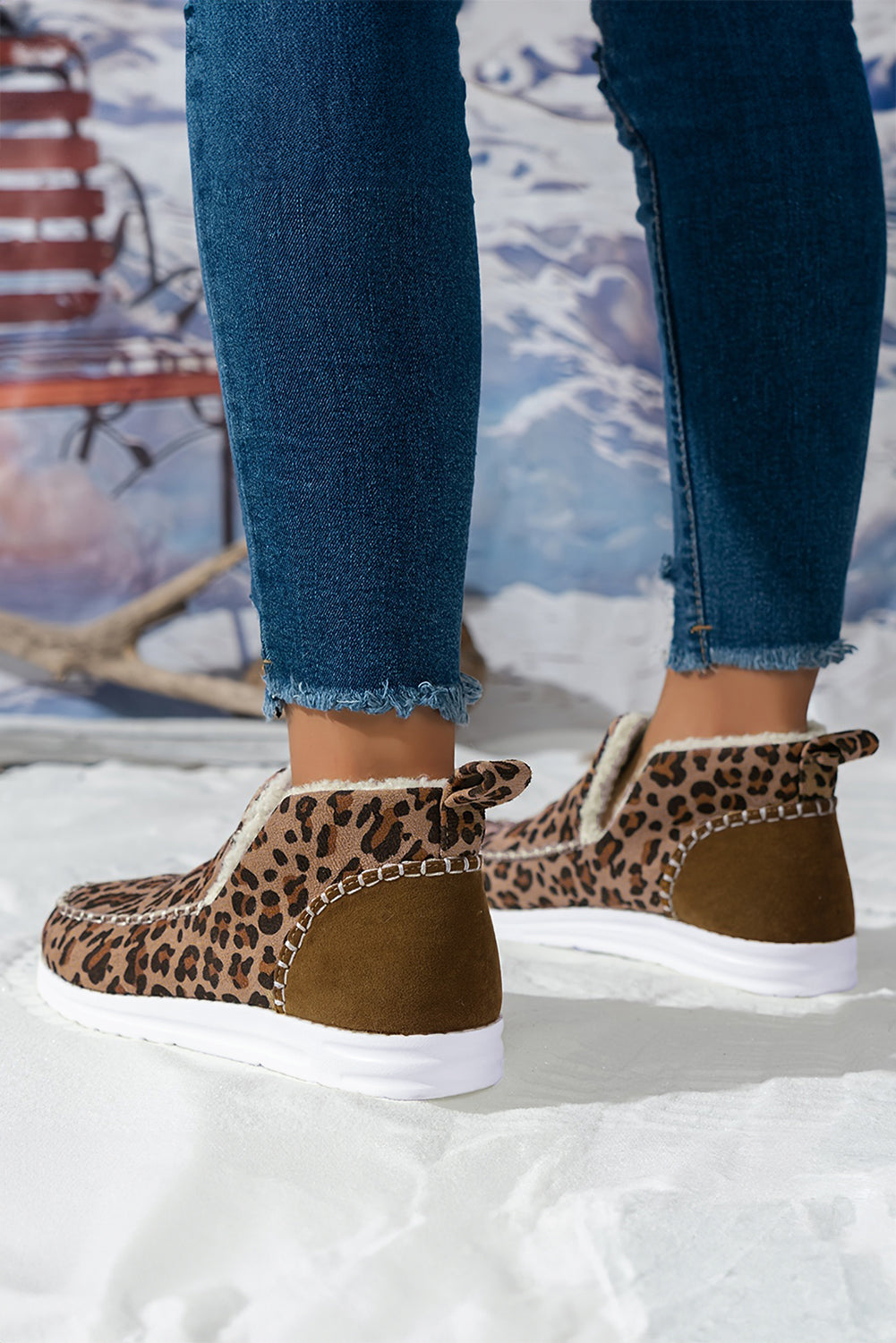 Brown Leopard Print Ankle Patched Flat Winter Fur Boots 🇺🇸