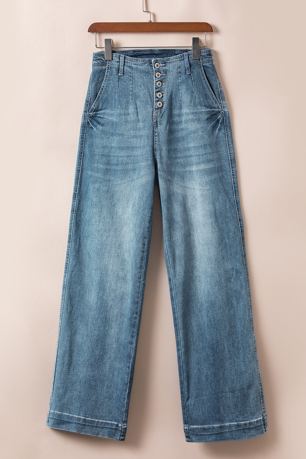 Dusk Blue Multi Buttons Medium Wash Straight Loose Leg Jeans 🇨🇳