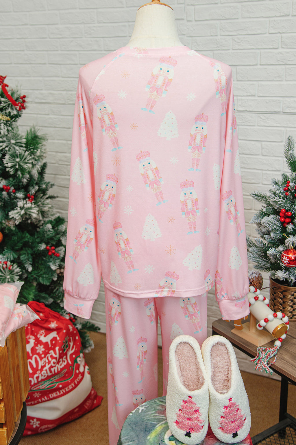 Pink Christmas Tree Nutcracker Print 2pcs Lounge Pant Set 🇺🇸