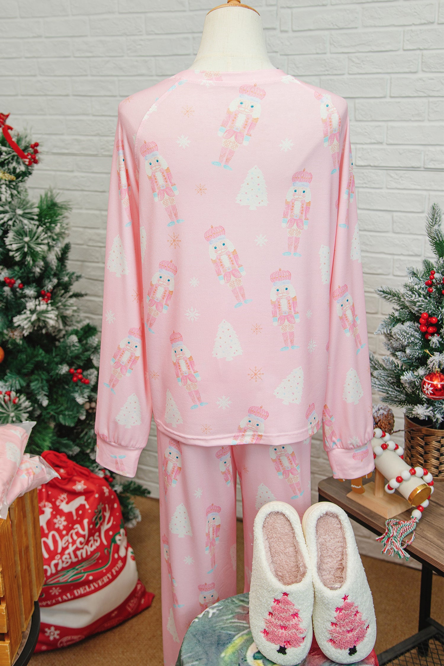 Pink Christmas Tree Nutcracker Print 2pcs Lounge Pant Set 🇺🇸