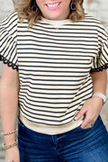 Black Stripe Eyelet Trimmed Ruffled Short Sleeve Plus Size Top 🇺🇸