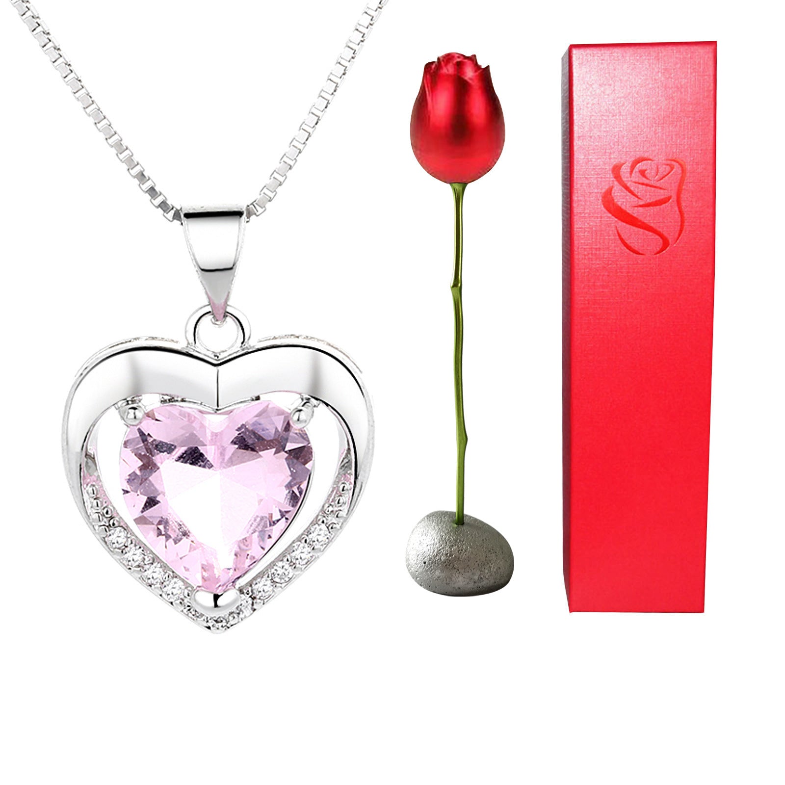 Heart Shaped Blue Purple Crystal Diamond Pendant Rose Head Necklace 🇨🇳