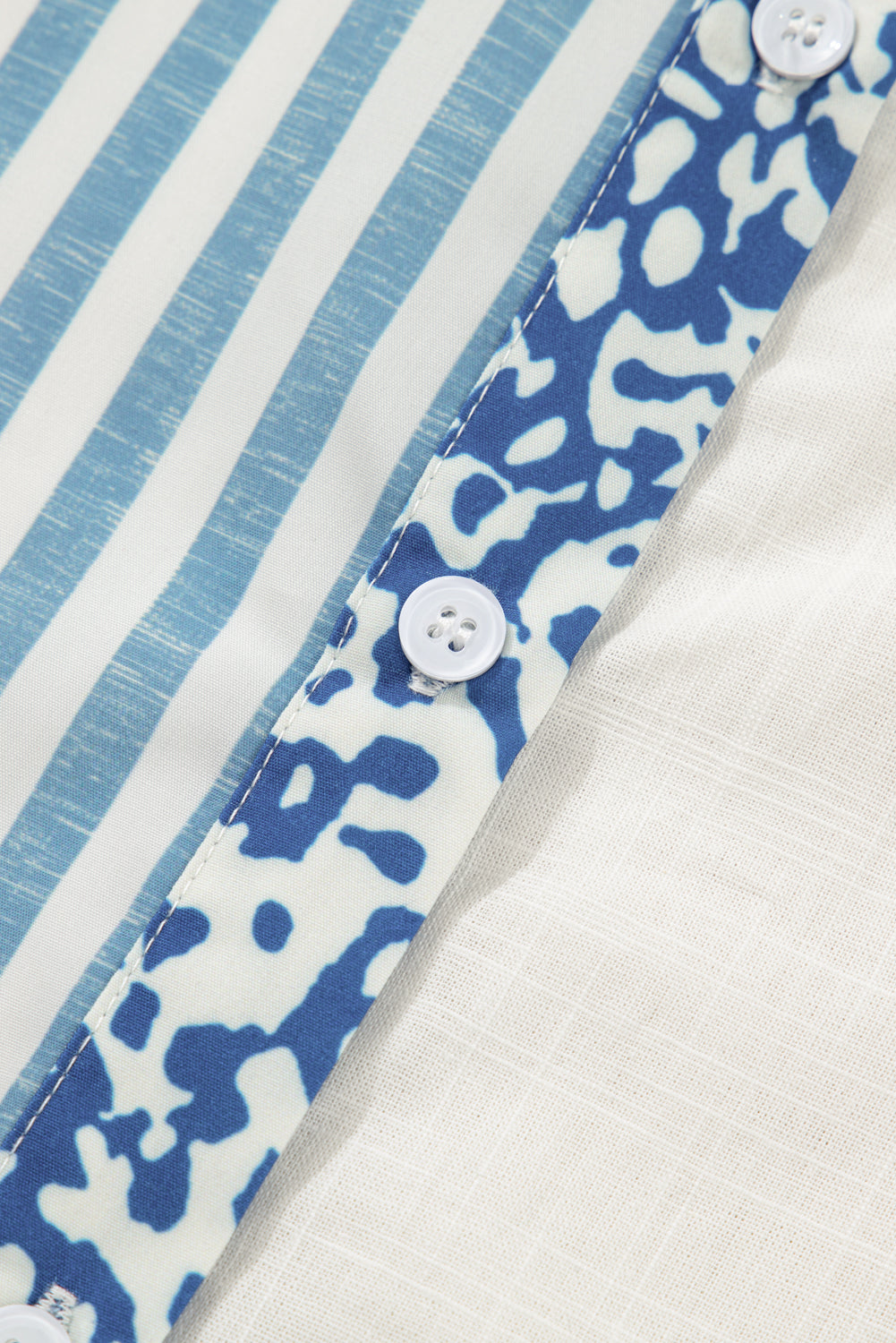 Sky Blue Leopard Striped Patchwork Casual Plus Shirt 🇺🇸