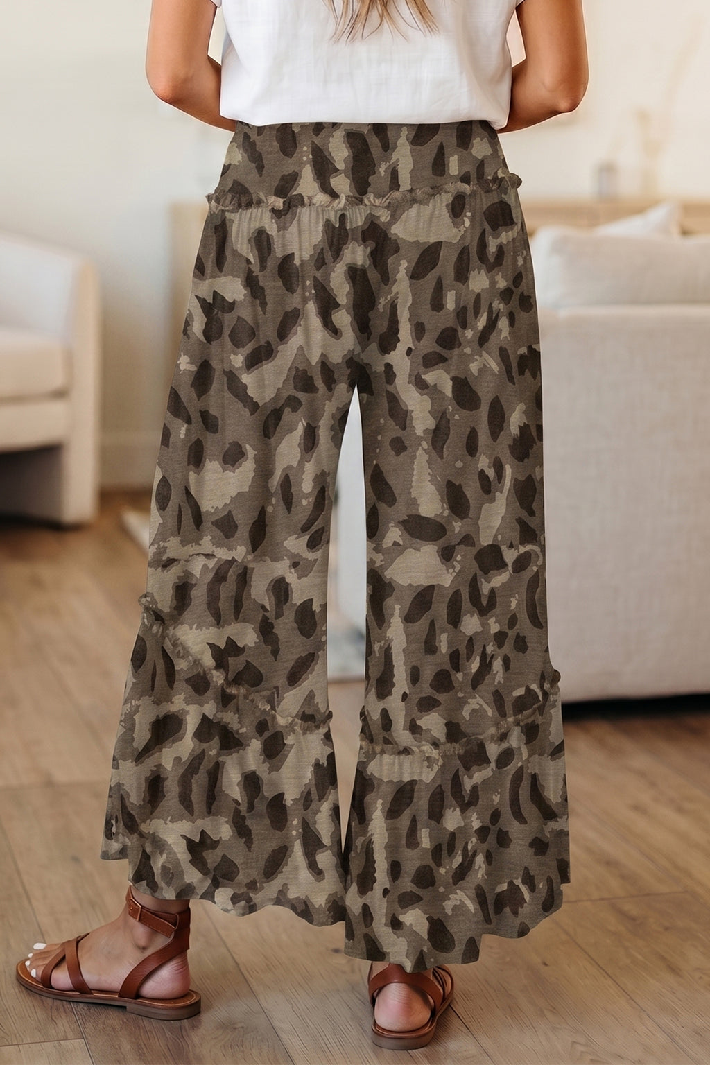 Brown Camo Print Wide Leg Casual Pants 🇺🇸
