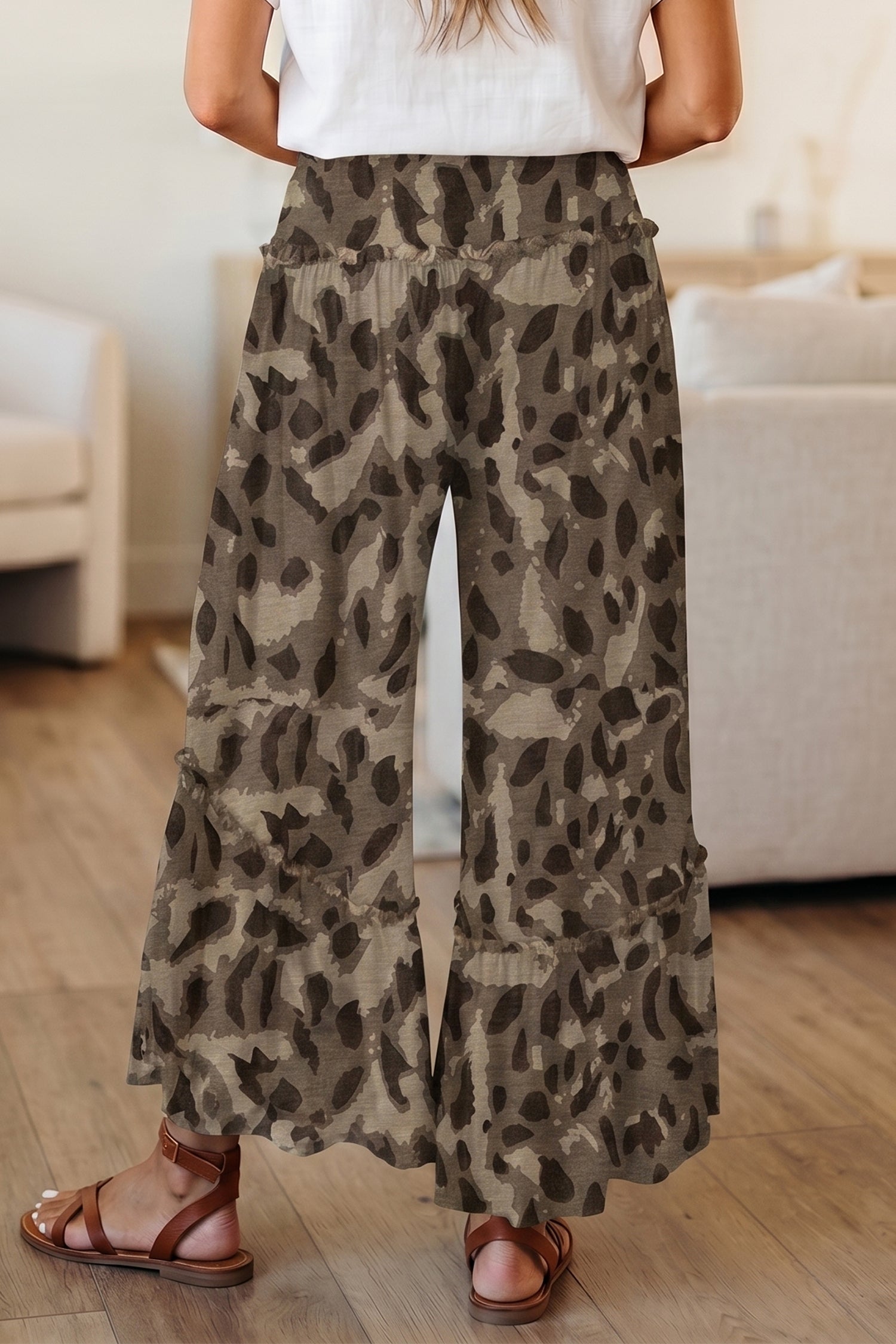 Brown Camo Print Wide Leg Casual Pants 🇺🇸