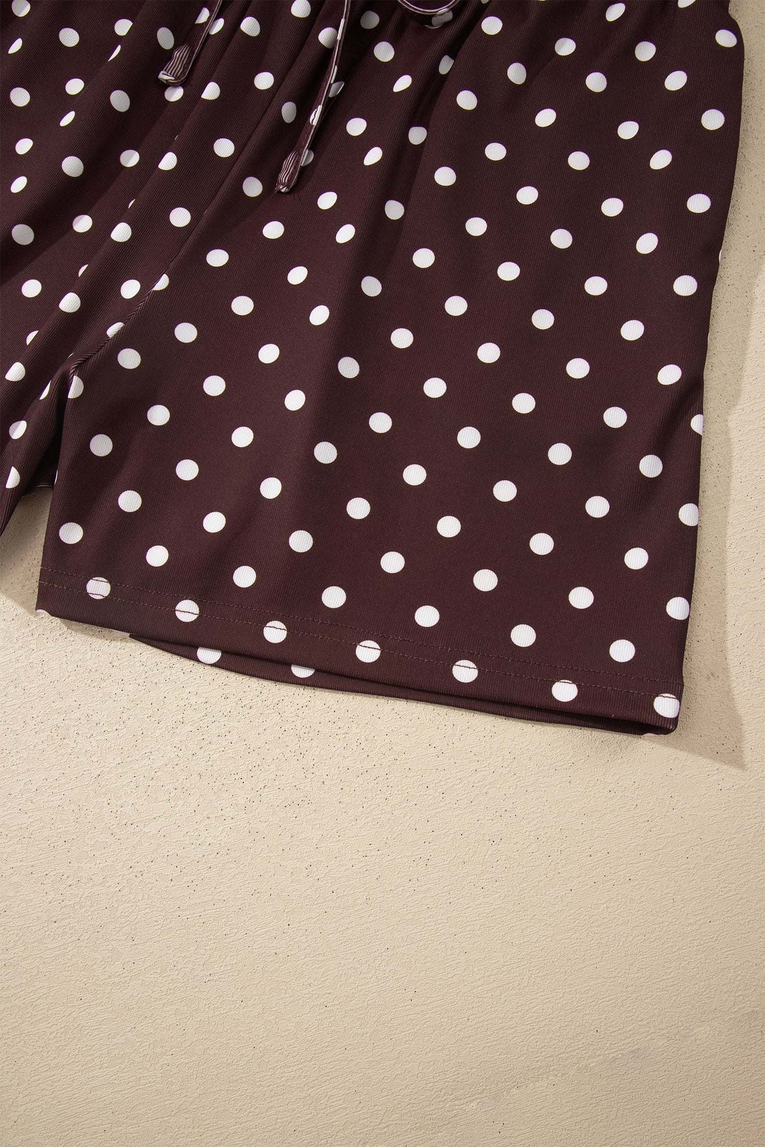 Brown Polka Dot Halter Tank Drawstring Elastic Waist Short Set 🇺🇸