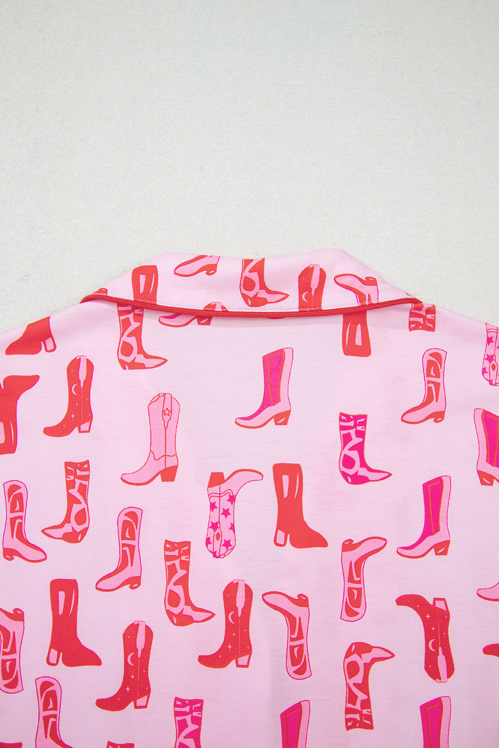 Pink Western Cowgirl Boots Printed Shirt Ruffled Shorts Pajama Set 🇨🇳