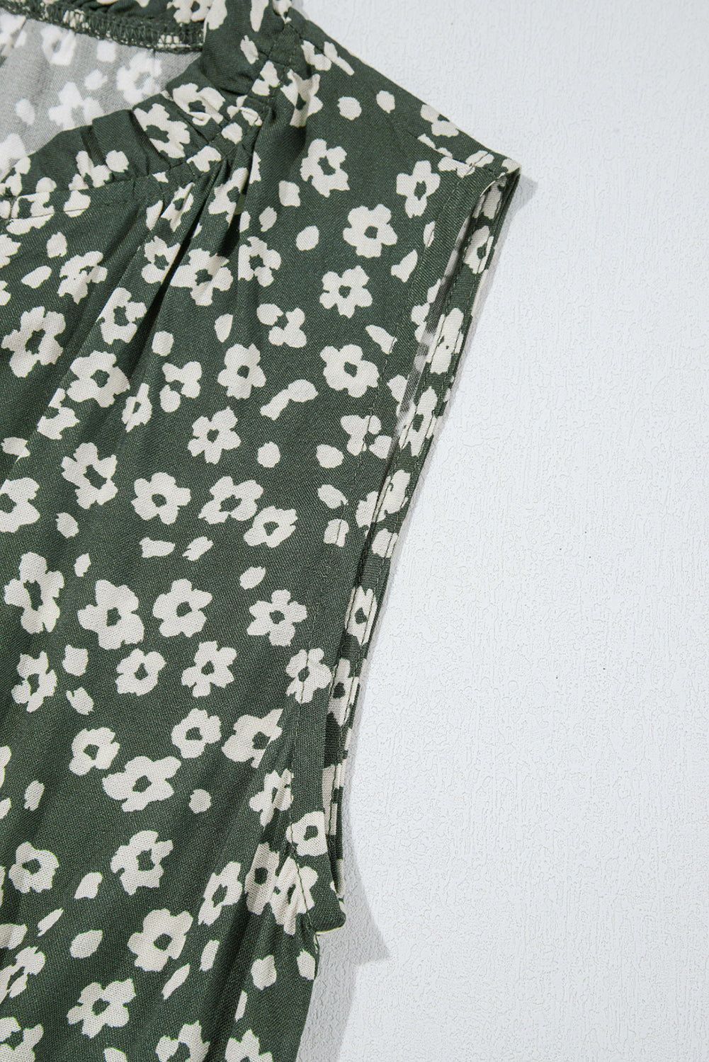 Green Boho Floral Print V Neck Tunic Sleeveless Dress 🇨🇳
