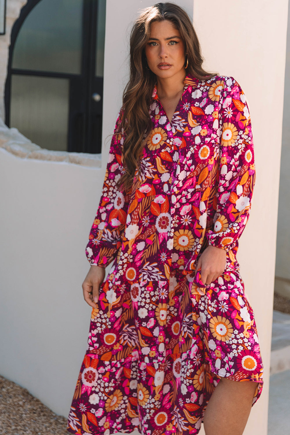 Purple Collared Tiered Flowy Long Dress 🇺🇸
