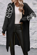 Black Flower Embroidered Drop Shoulder Open Front Duster Cardigan 🇨🇳