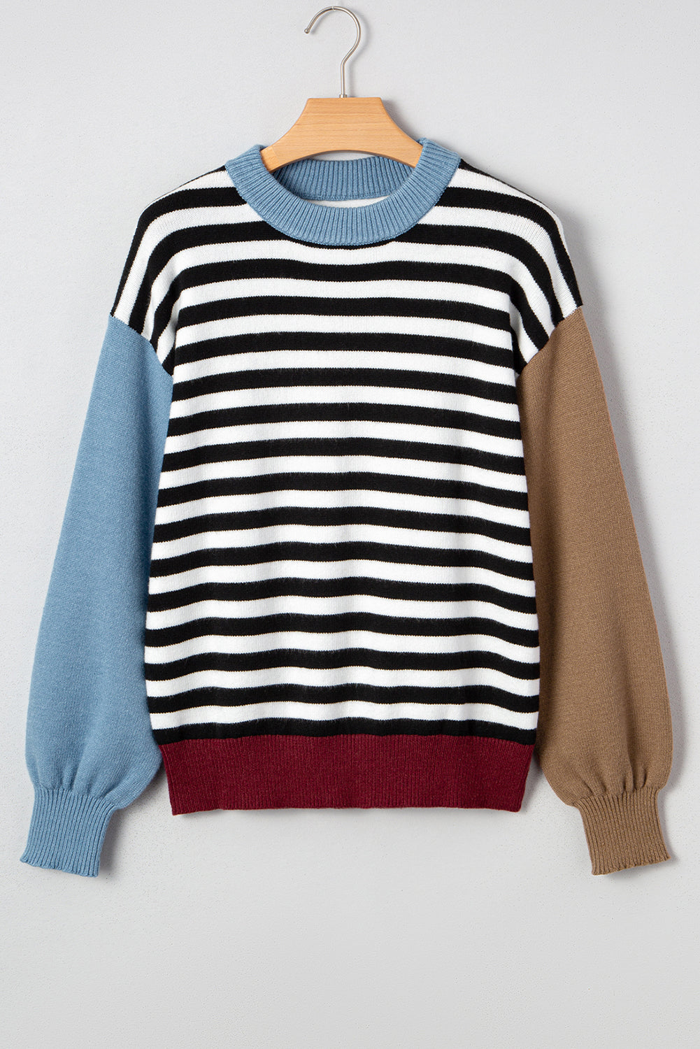 Color black Striped Panels Colorblock Sleeve Chic Sweater 🇺🇸