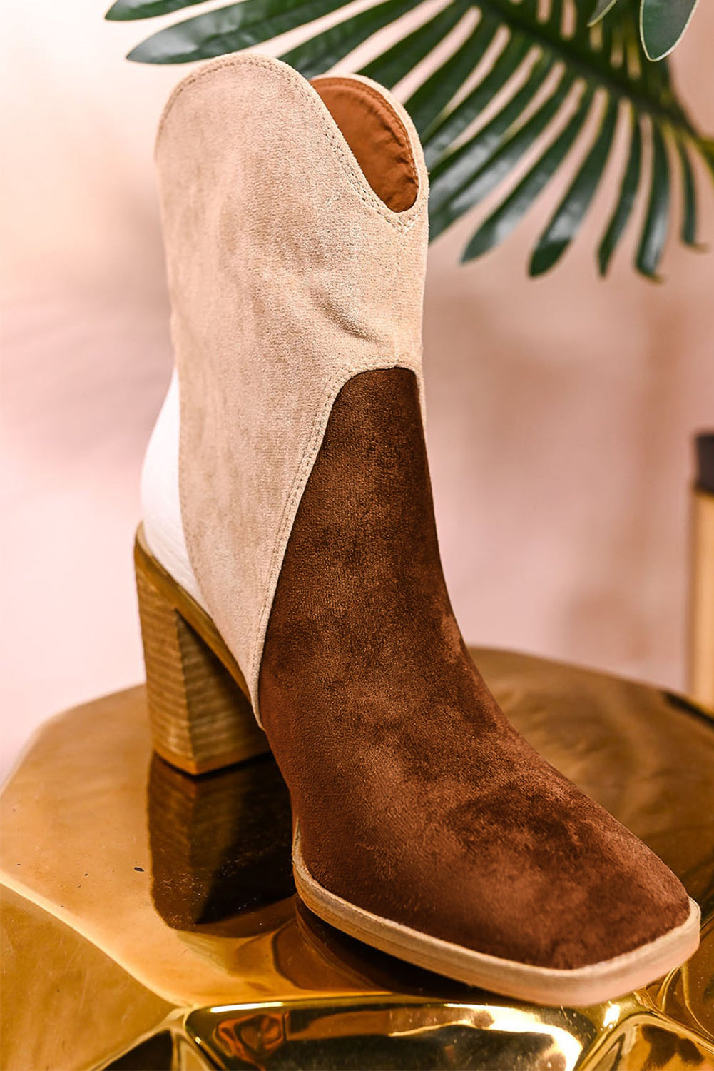 Chestnut Colorblock Suede Heeled Ankle Booties 🇺🇸