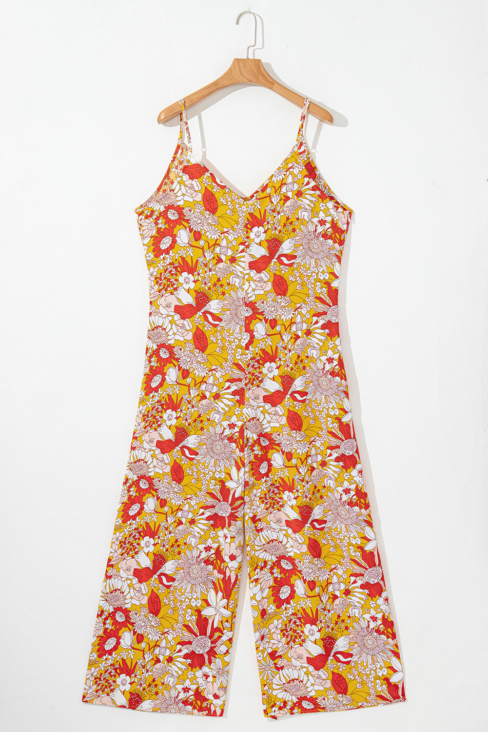 Orange Floral V Neck Wide Leg Sleeveless Jumpsuit 🇨🇳