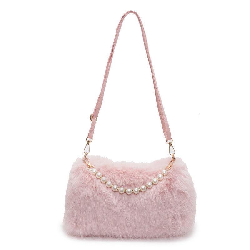 Autumn And Winter Fashion Shoulder Bags Pearl Chain Crossbody Bag Versatile Commuting Armpit Plush Female Bag 🇨🇳