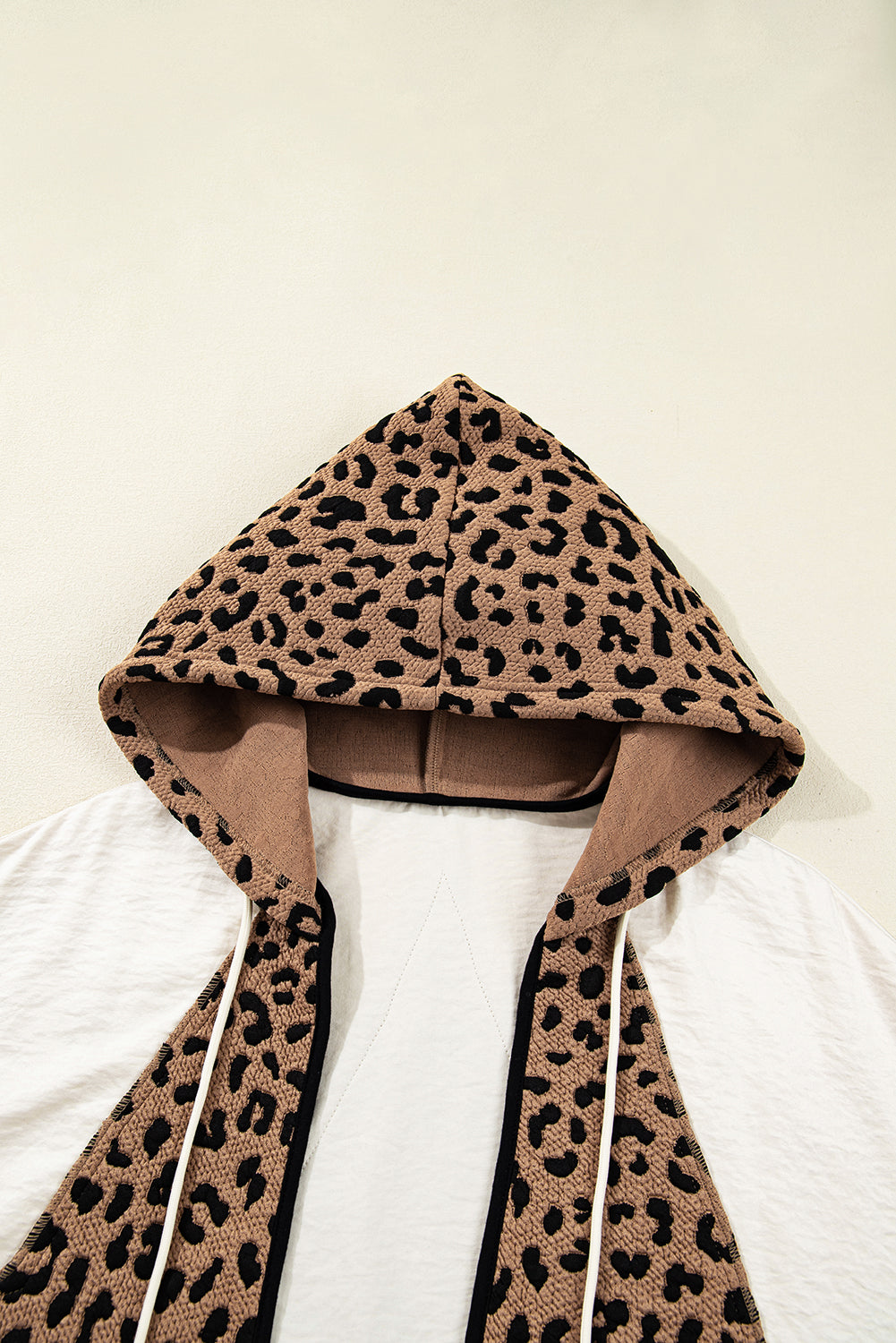 Brown Leopard Star Hooded Patchwork Contrast Piping Open Front Jacket 🇺🇸