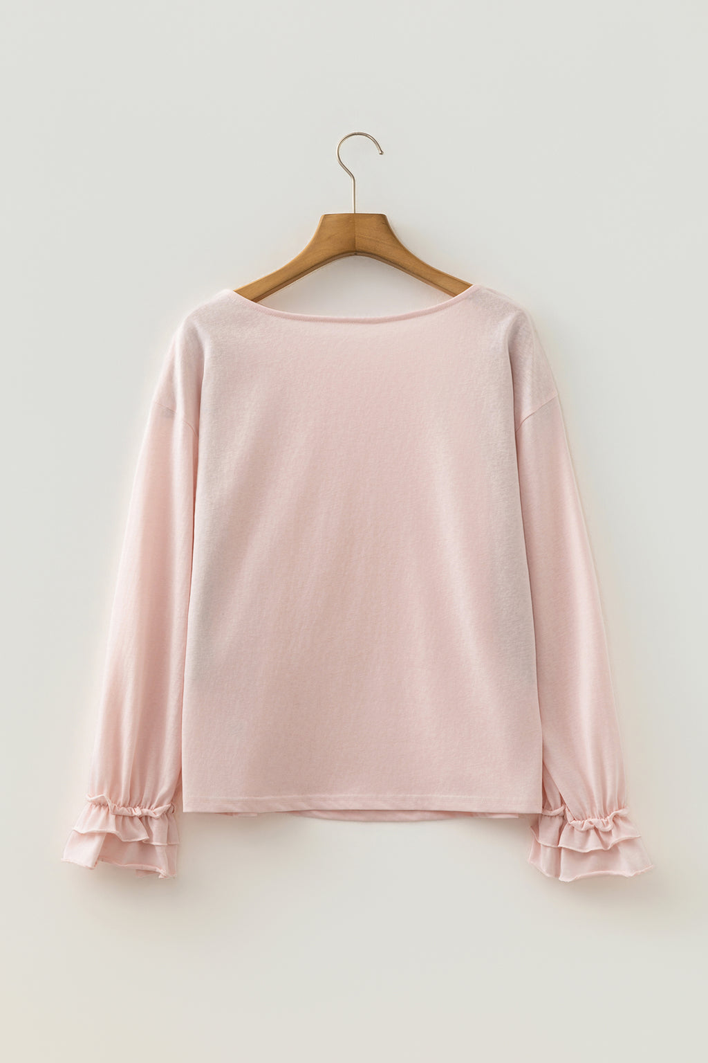 Gossamer Pink Ruffle Sleeve Long Sleeve Loose Pullover Top 🇬🇧