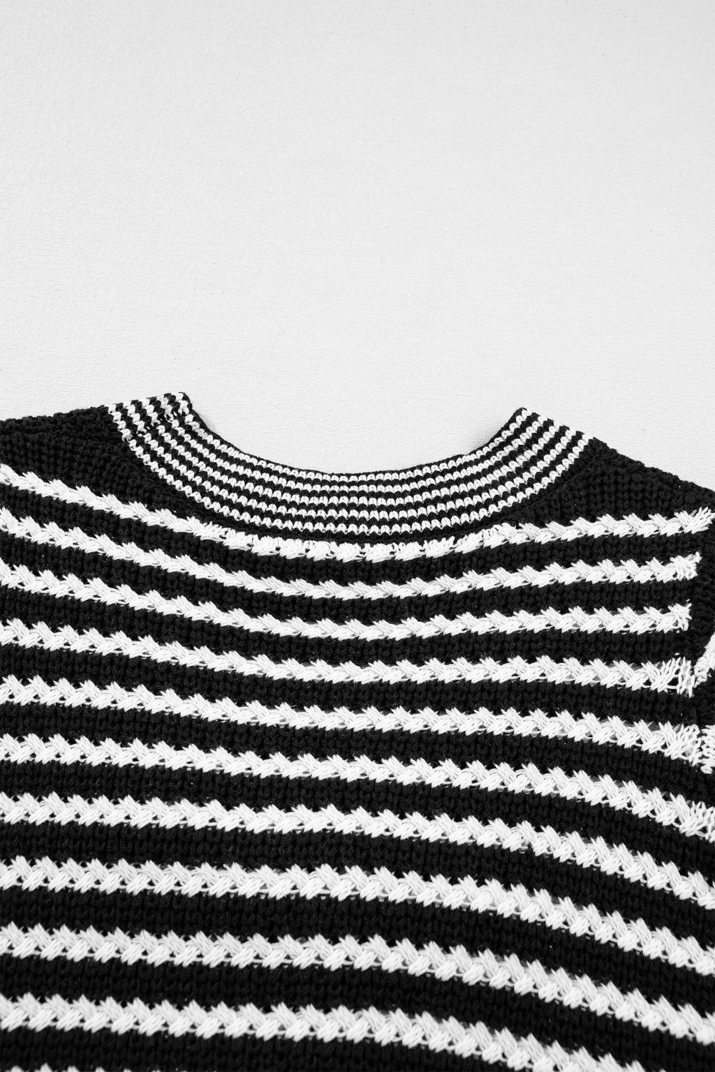Black Stripe Short Sleeve Knit V Neck Bow Knot Sweater 🇺🇸