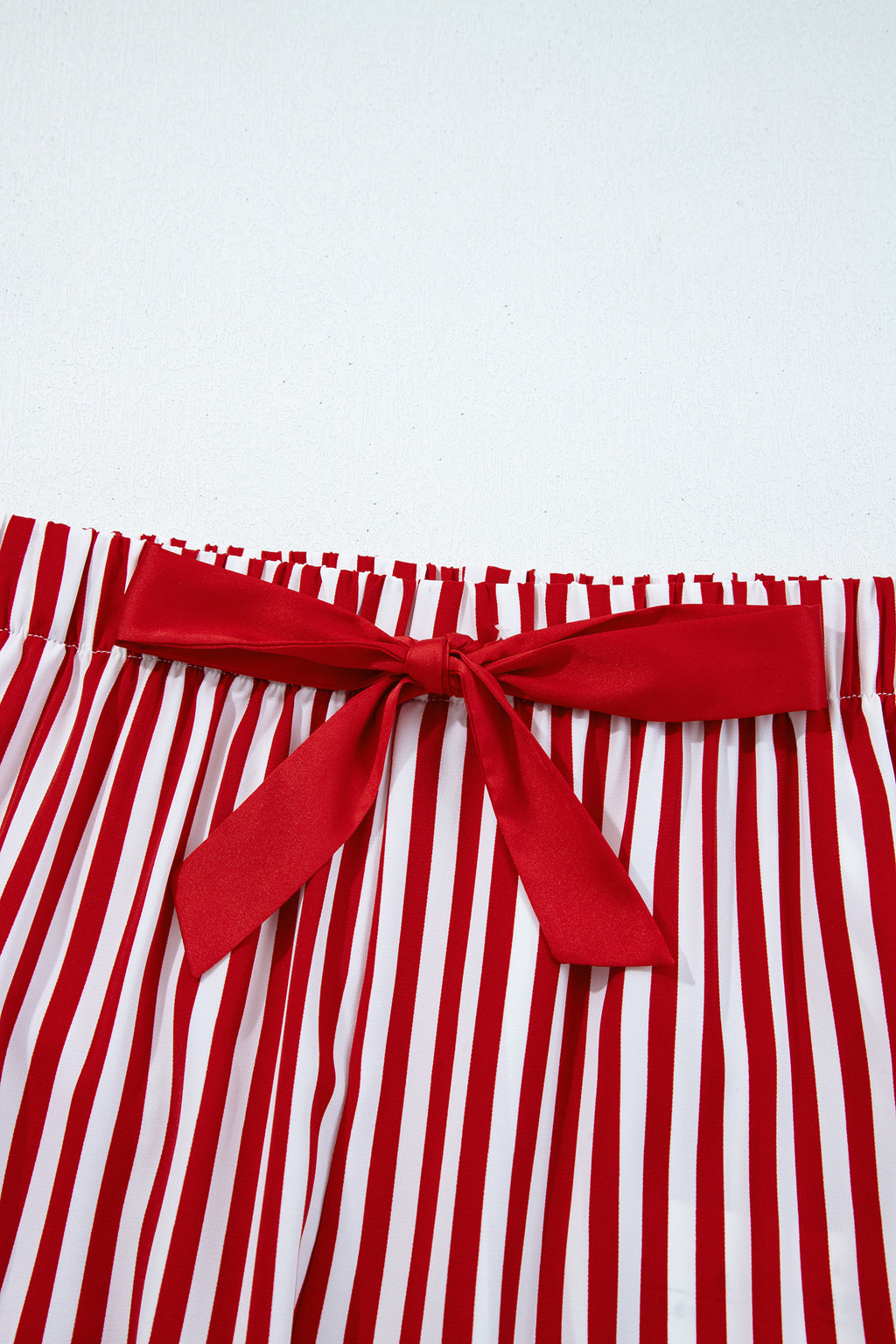Red Stripe Contrast Velvet Trim Bow Knot Waist 2pcs Pajama Set 🇺🇸