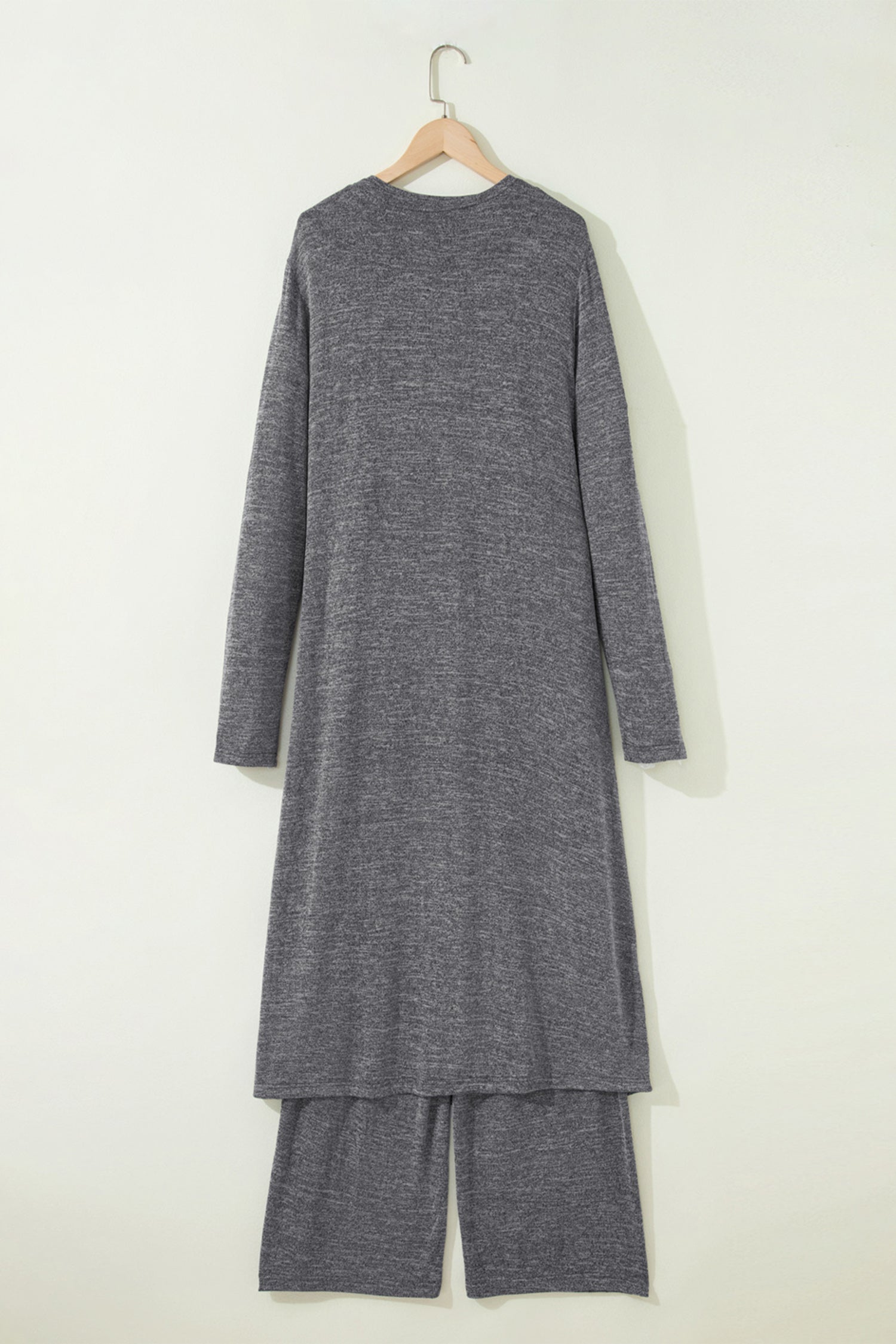 Dark Grey 3pcs V Neck T Shirt Ribbon Knot Pants Open Duster 3pcs Lounge Set 🇺🇸