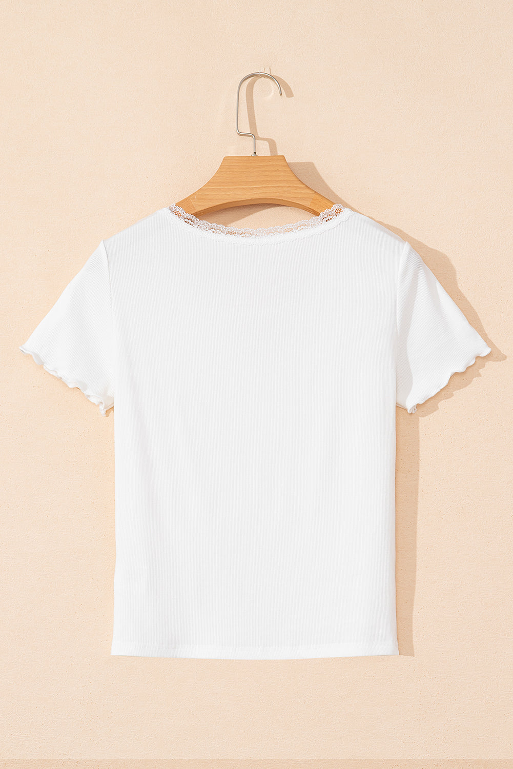 White Lace V Neckline Ribbed Slim Fit T Shirt 🇨🇳