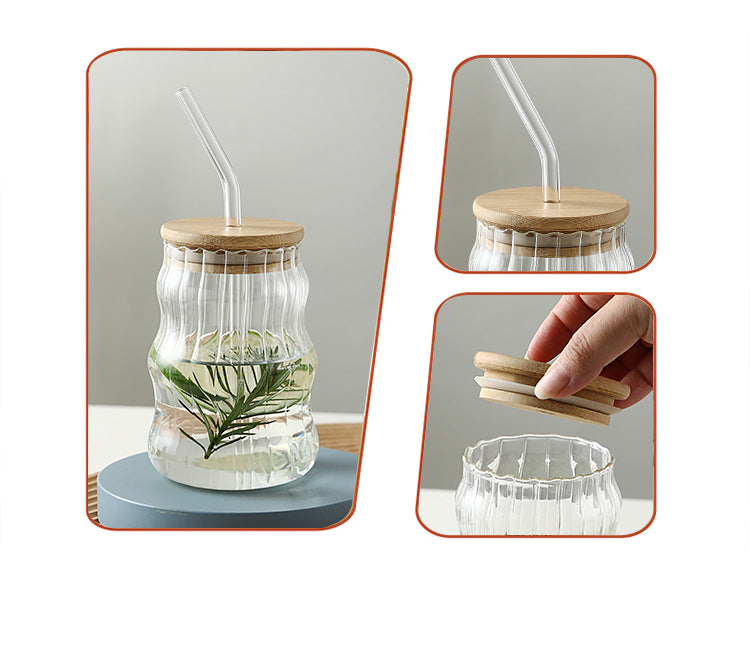 High Borosilicate Glass Stripe Straw Cup Ins Wind 🇨🇳