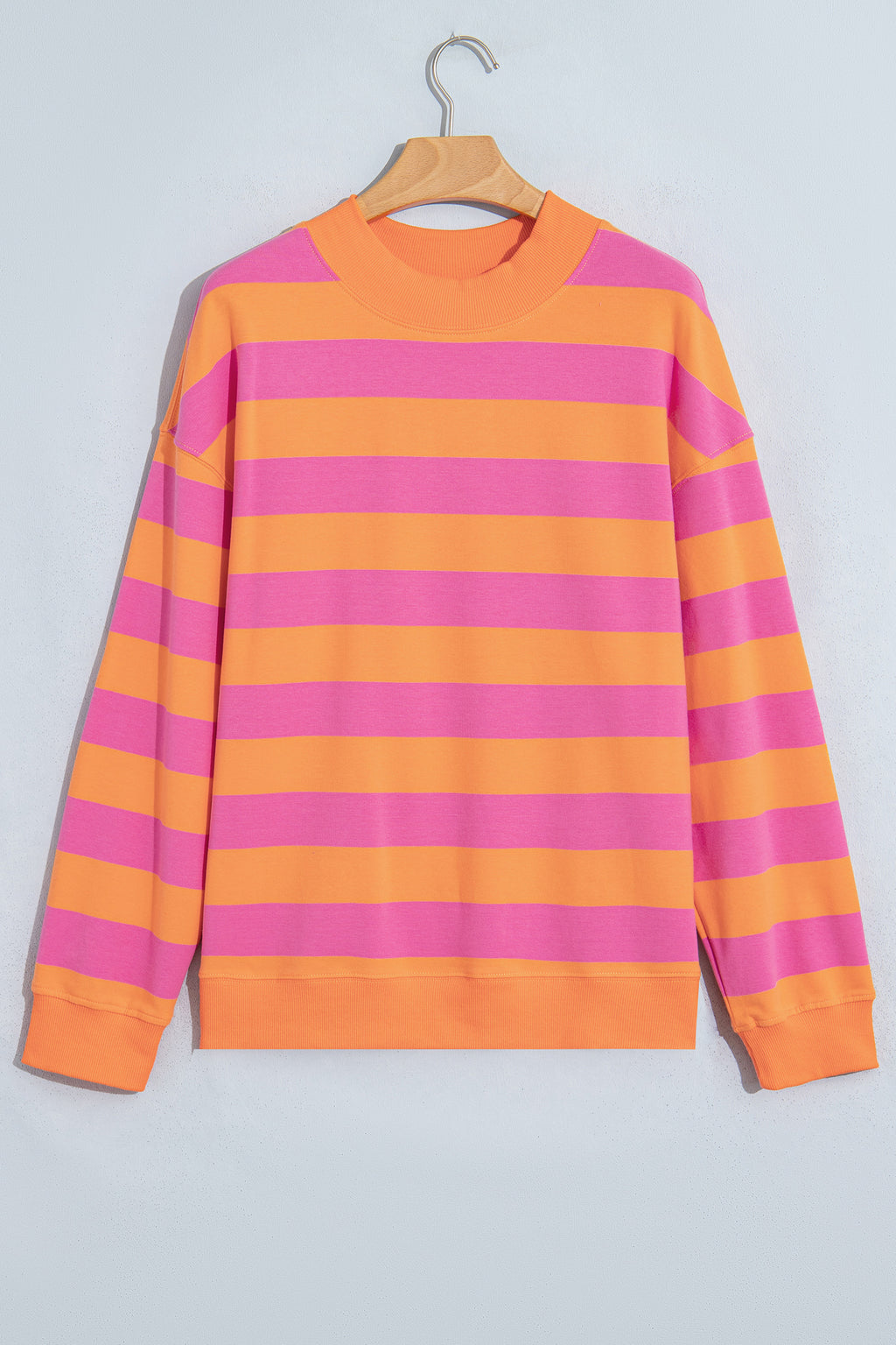 Blue Stripe Colorblock Mock Neck Relaxed Sweatshirt 🇺🇸