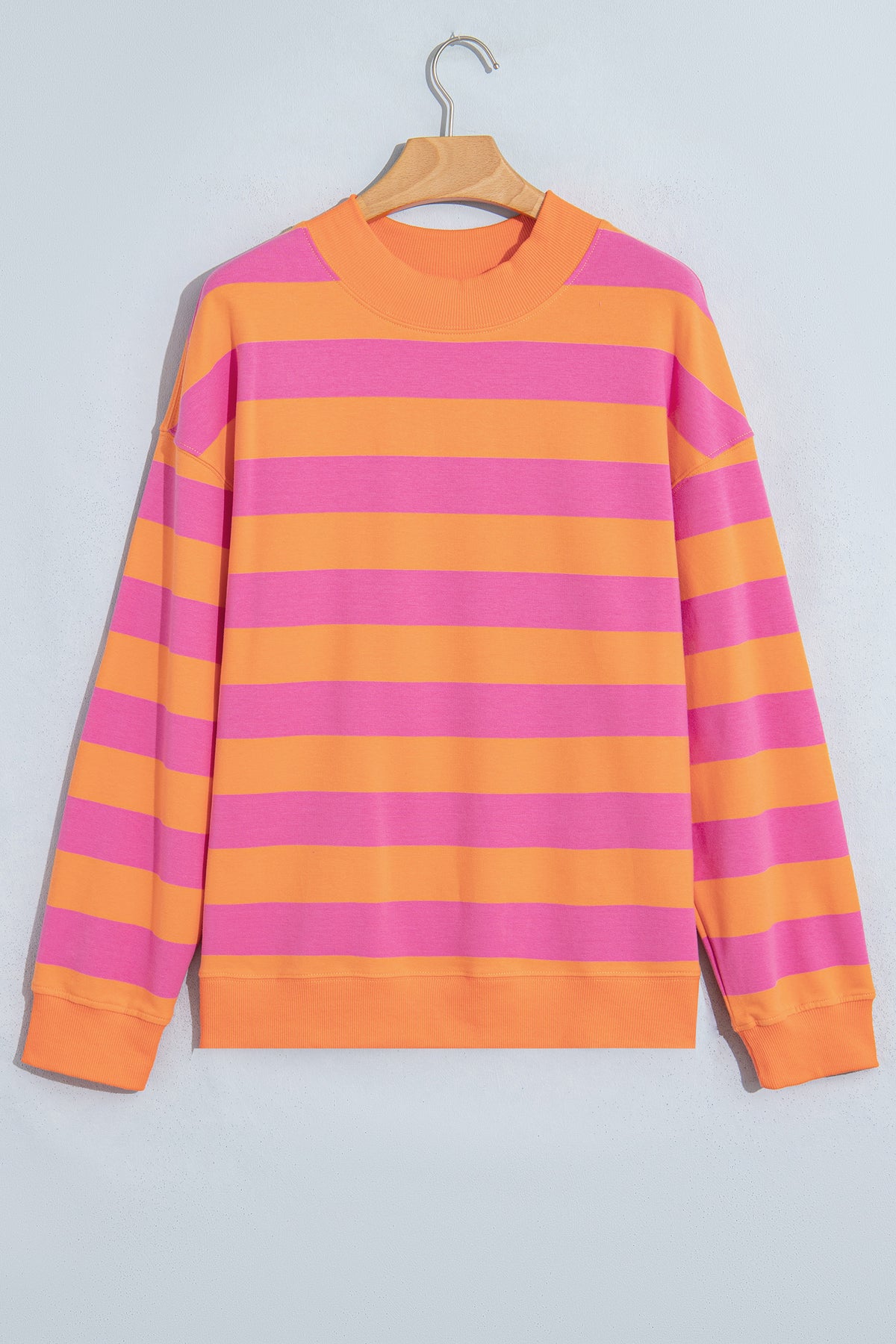 Blue Stripe Colorblock Mock Neck Relaxed Sweatshirt 🇺🇸