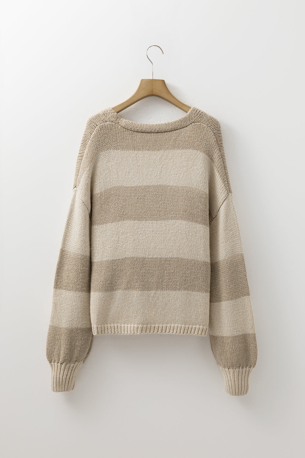 Khaki Striped Color Block Brushed Knit Bow Tie Front Sweater Cardigan 🇺🇲