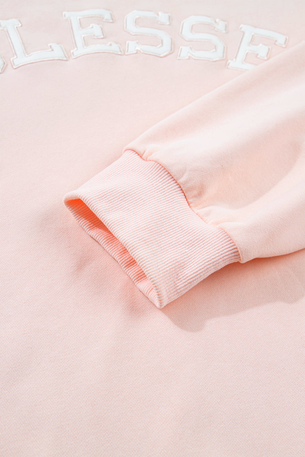 Light Pink BLESSED Embroidered Trim Patch Graphic Plus Size Mock Neck Sweatshirt 🇺🇸