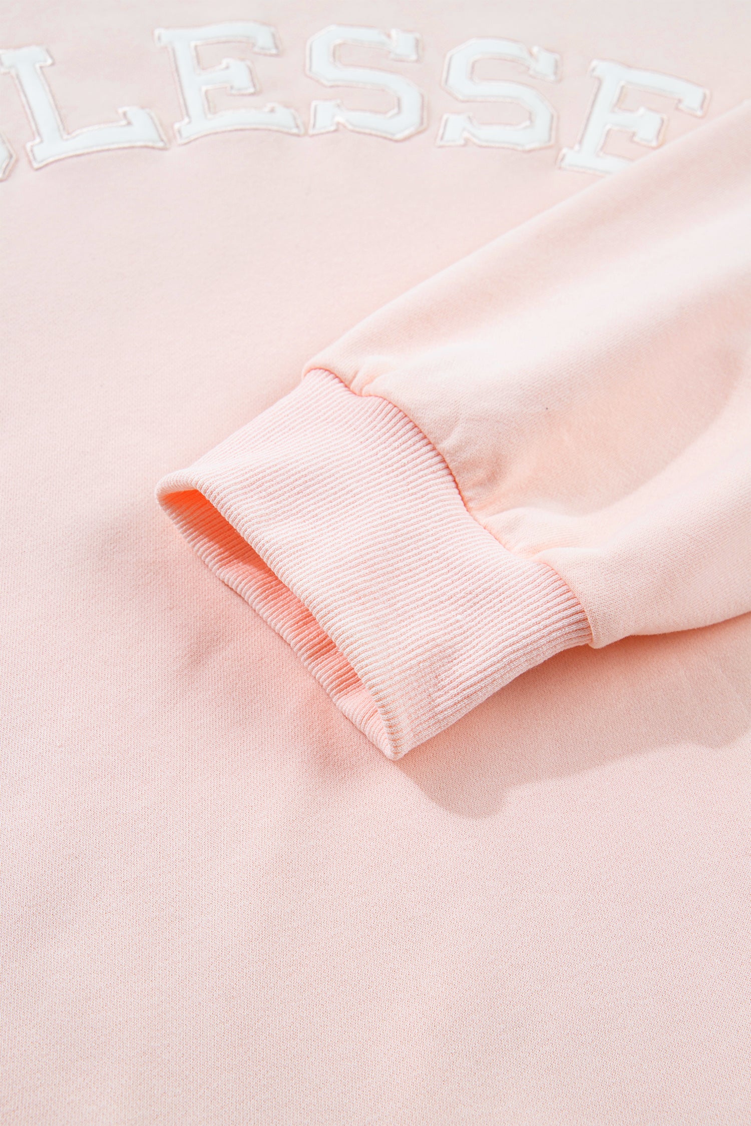 Light Pink BLESSED Embroidered Trim Patch Graphic Plus Size Mock Neck Sweatshirt 🇺🇸