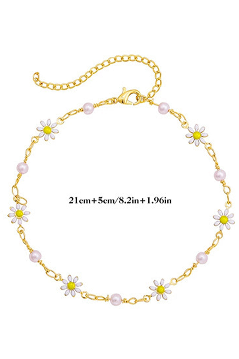 Gold Daisy & Pearl Chain Anklet 🇨🇳