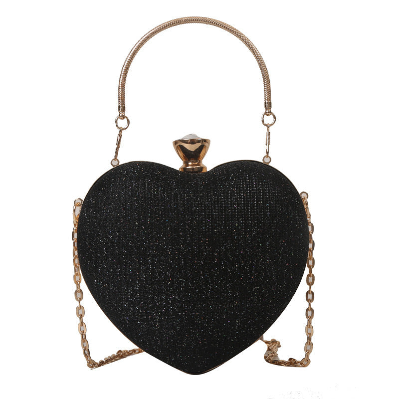 Evening Clutch Bag Women Bag Shiny Handbag Heart Shape Metal Clutches Bag Fashion Chain Shoulder Crossbody Bag Luxury Lady Purse Valentines Day Outfit 🇨🇳