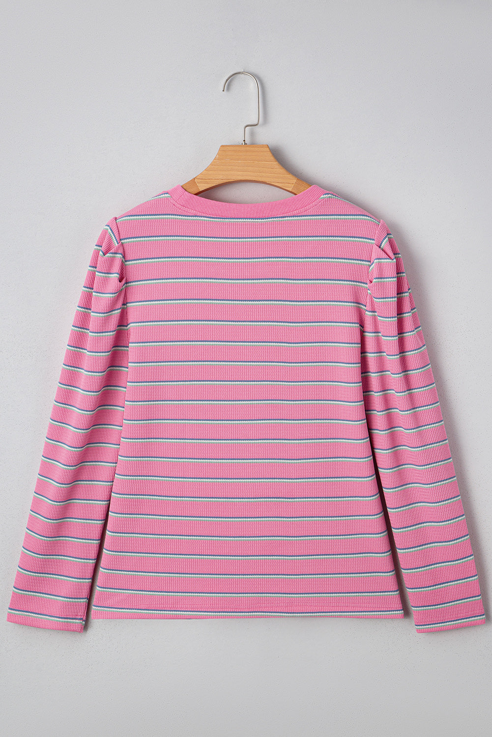 Rose Stripe Textured Knit Round Neck Long Sleeve Top 🇺🇸