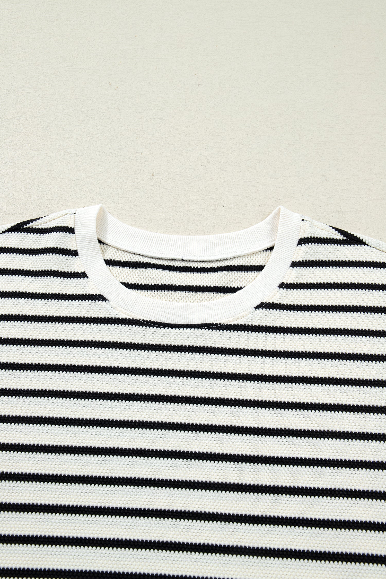 White Stripe Ruffle Trim Drop Shoulder Top Drawstring Loose Pant Set 🇺🇸