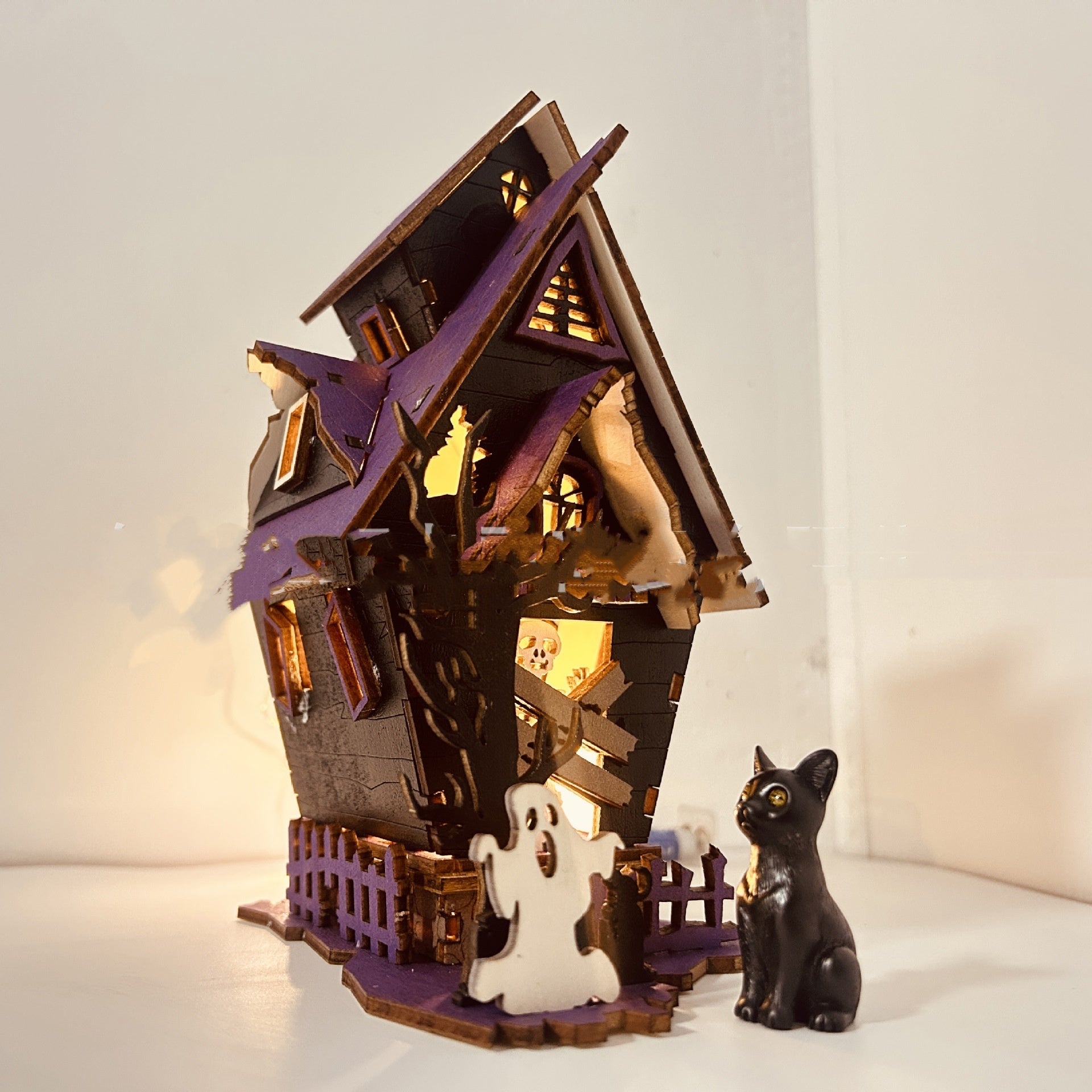 Halloween DIY Wooden Glowing Haunted House Table Decoration 🇨🇳
