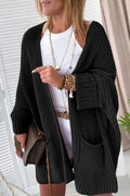 Black Oversized Fold Over Sleeve Open Front Cardigan 🇺🇸