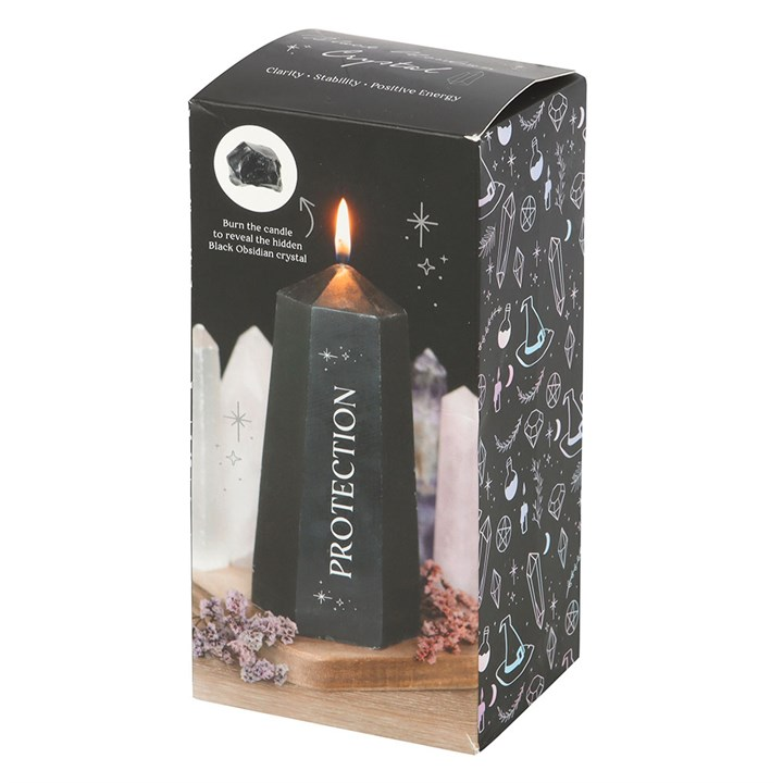 Protection Crystal Candle with Rough Black Obsidian 🇬🇧