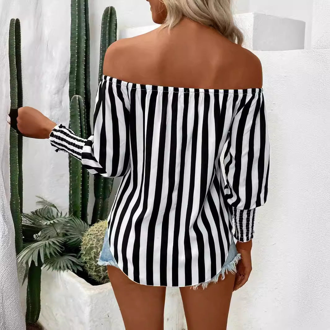 New Women's Fashion Shoulder-baring Lantern Sleeve Shirt 🇨🇳