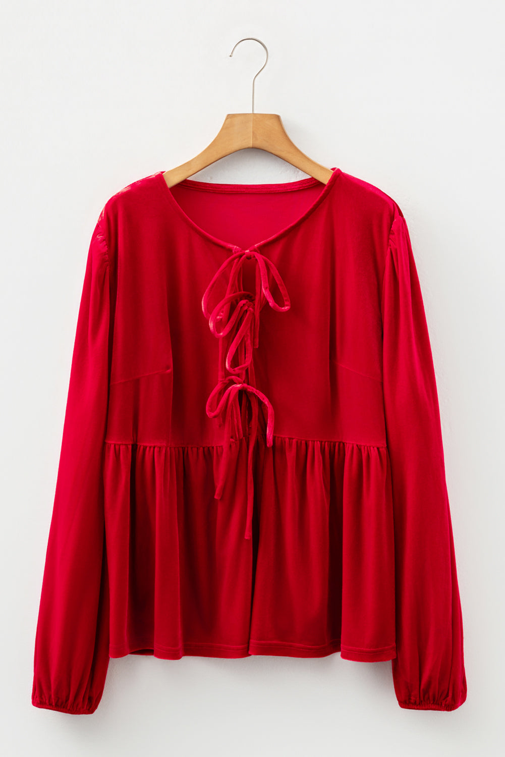 Red Clay Plus Size Tie Front Velvet Peplum Blouse 🇺🇸