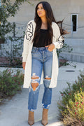 Beige Flower Embroidered Drop Shoulder Open Front Duster Cardigan 🇨🇳