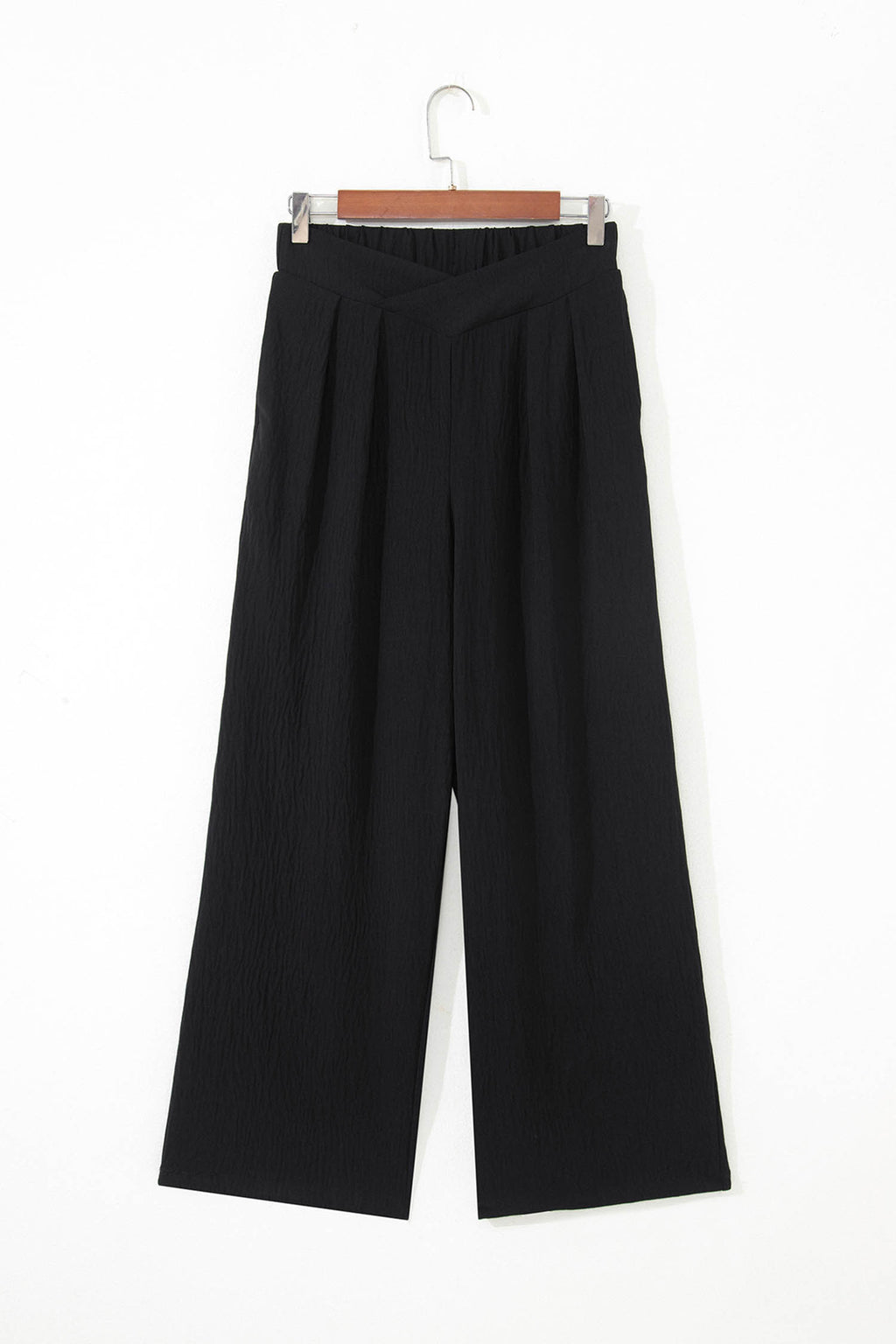 Color black Solid Color Textured Crossed Waist Loose Pants 🇺🇸