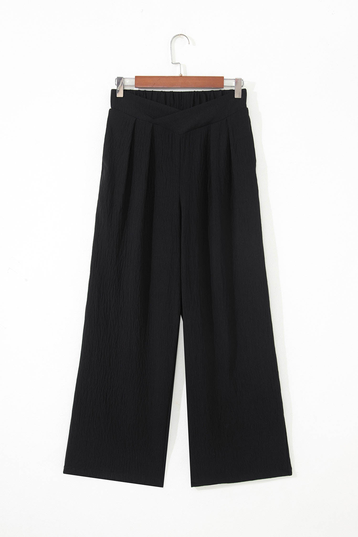 Color black Solid Color Textured Crossed Waist Loose Pants 🇺🇸