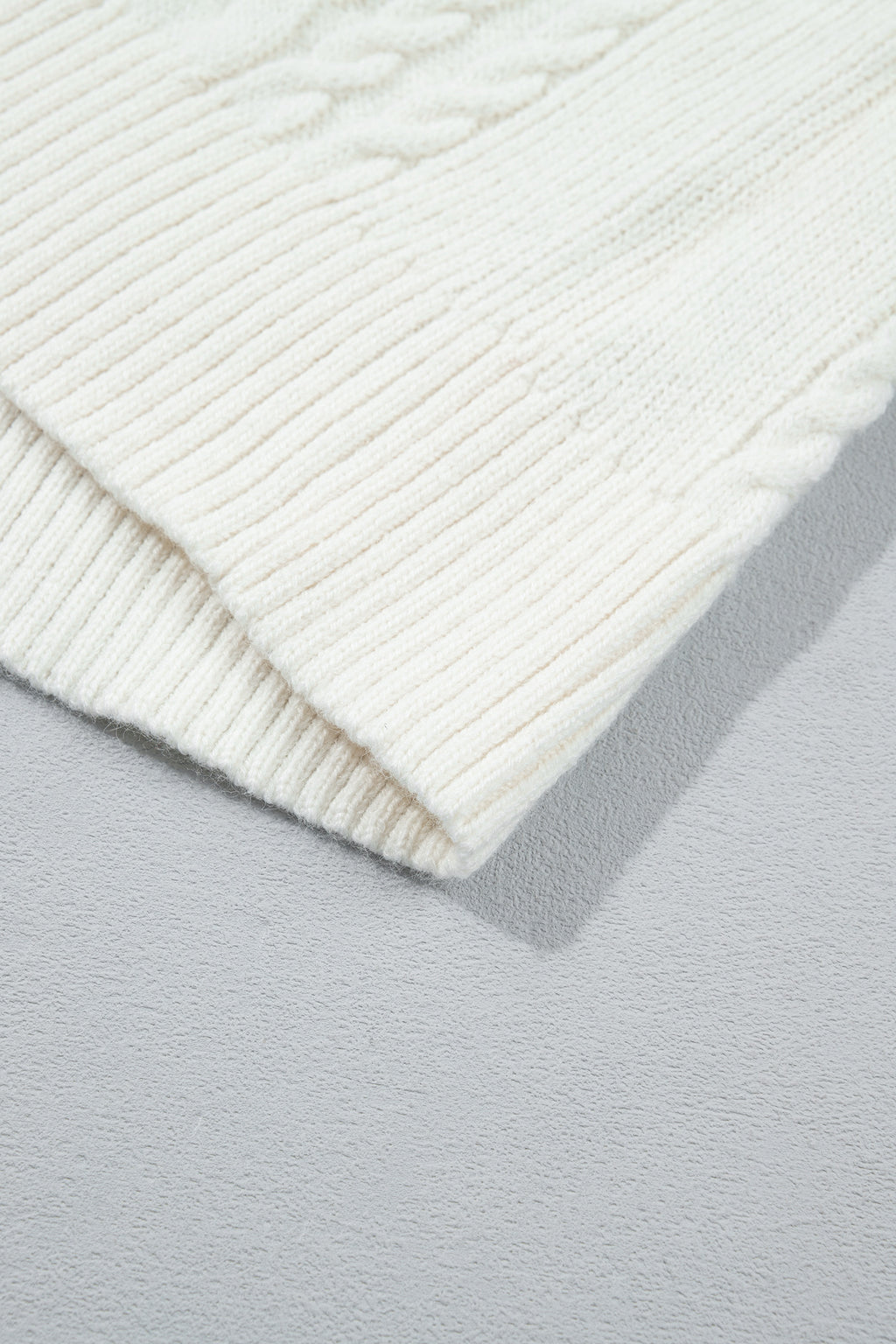 Beige Solid Color Cable Detail Knit Loose Round Neck Sweater 🇺🇸