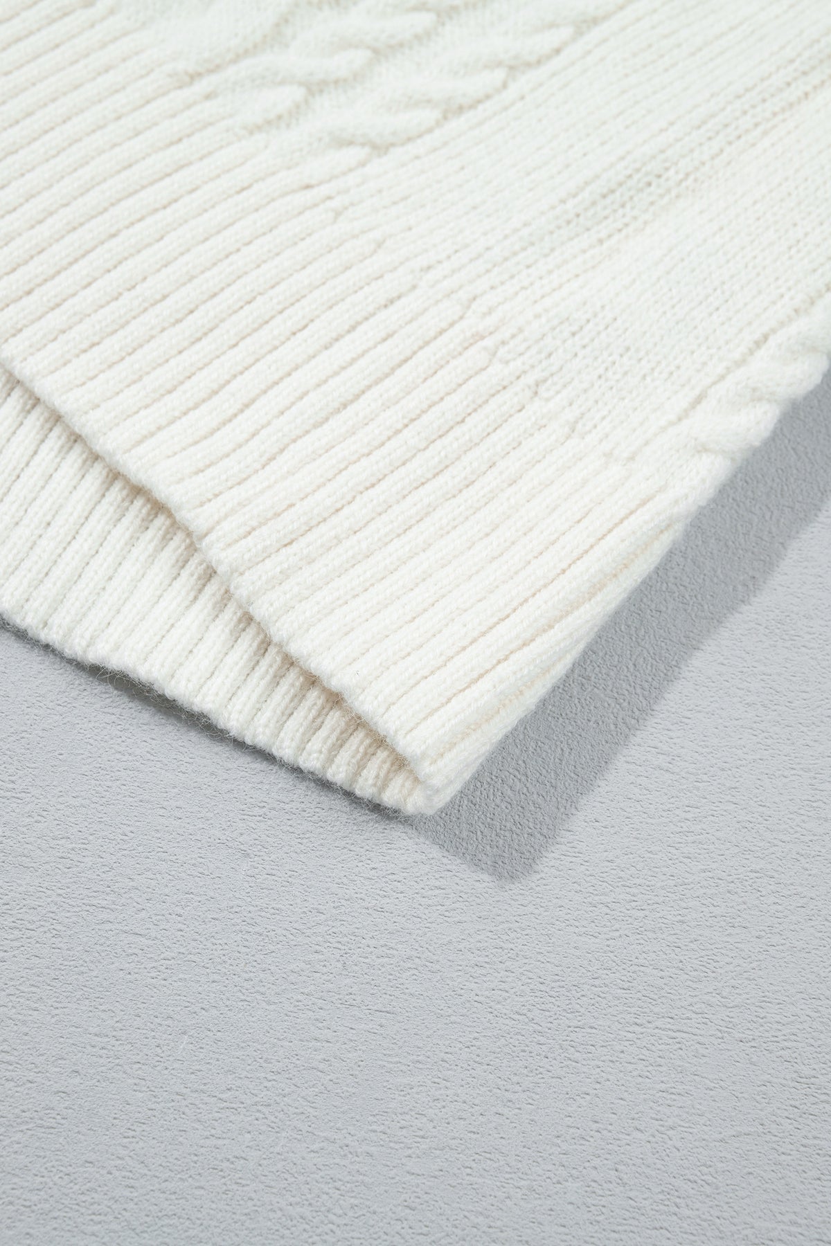 Beige Solid Color Cable Detail Knit Loose Round Neck Sweater 🇺🇸