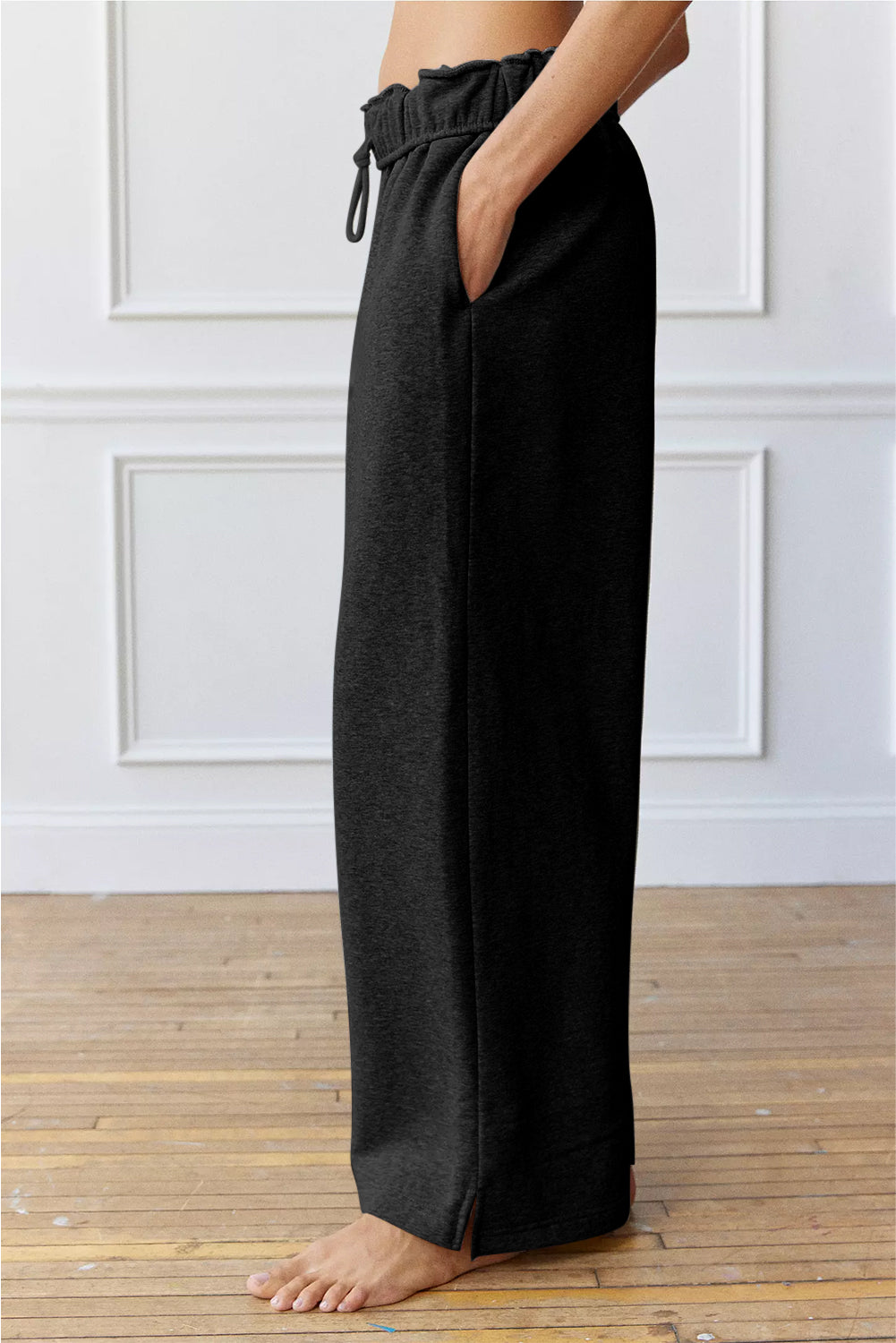 Black Elastic High Waist Drawstring Sweatpants 🇺🇲