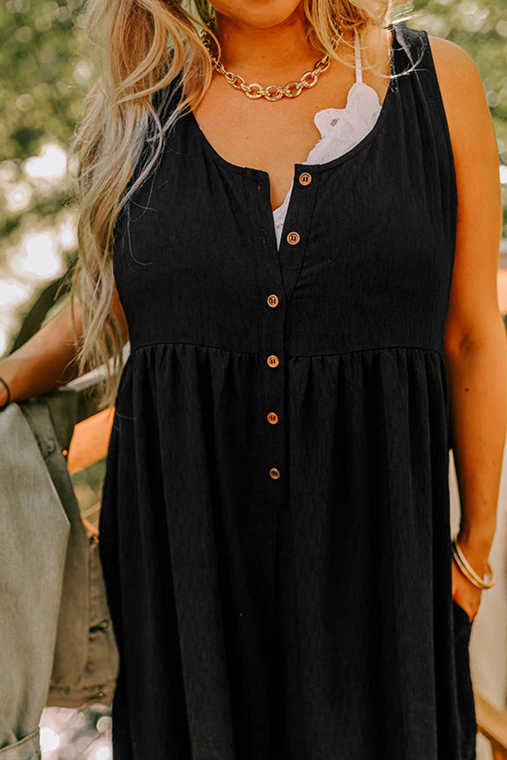 Black Plus Size Sleeveless Button Front Loose Jumpsuit 🇺🇲