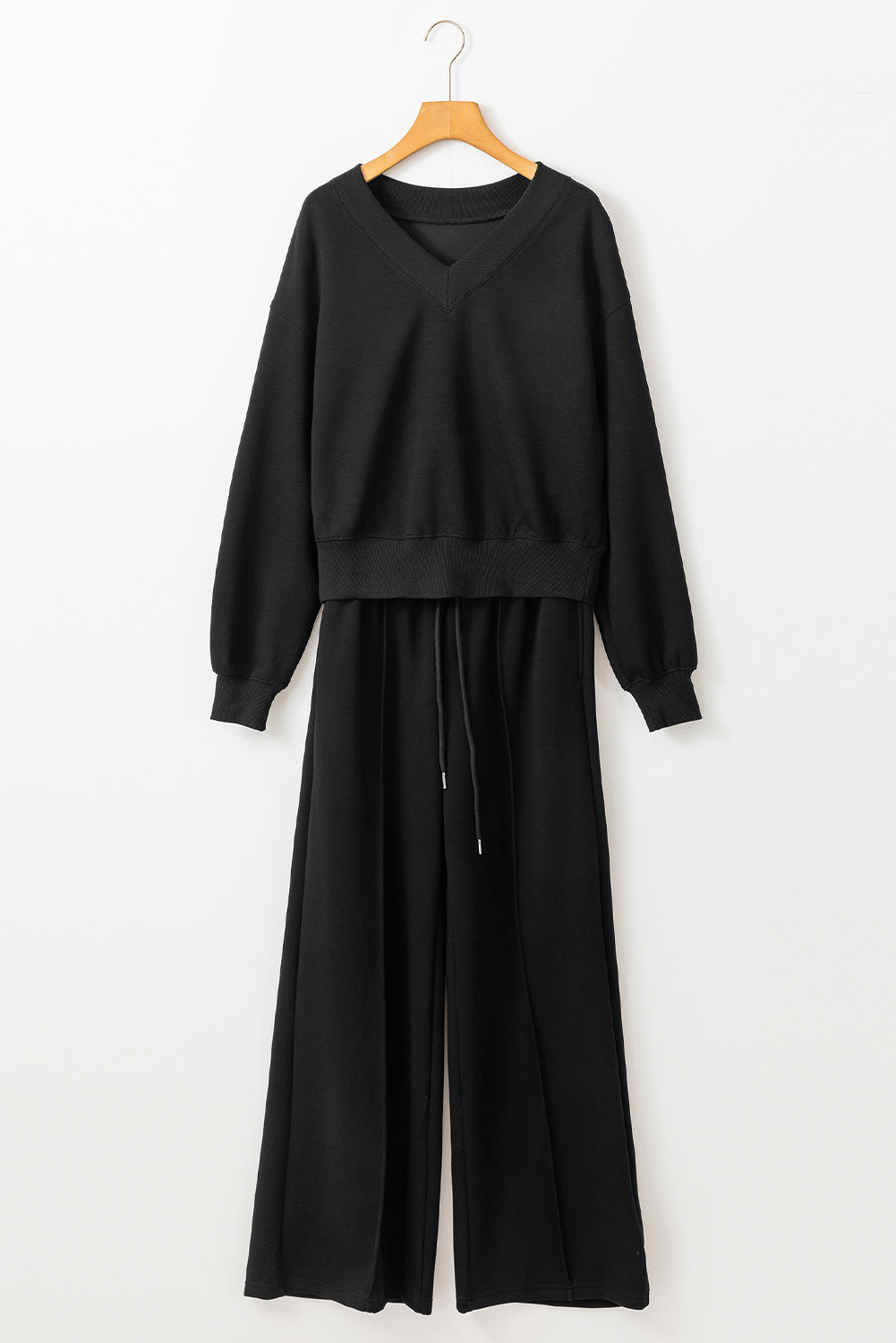 Black V Neck Cropped Seamed High Waist Sports Wear 🇺🇲