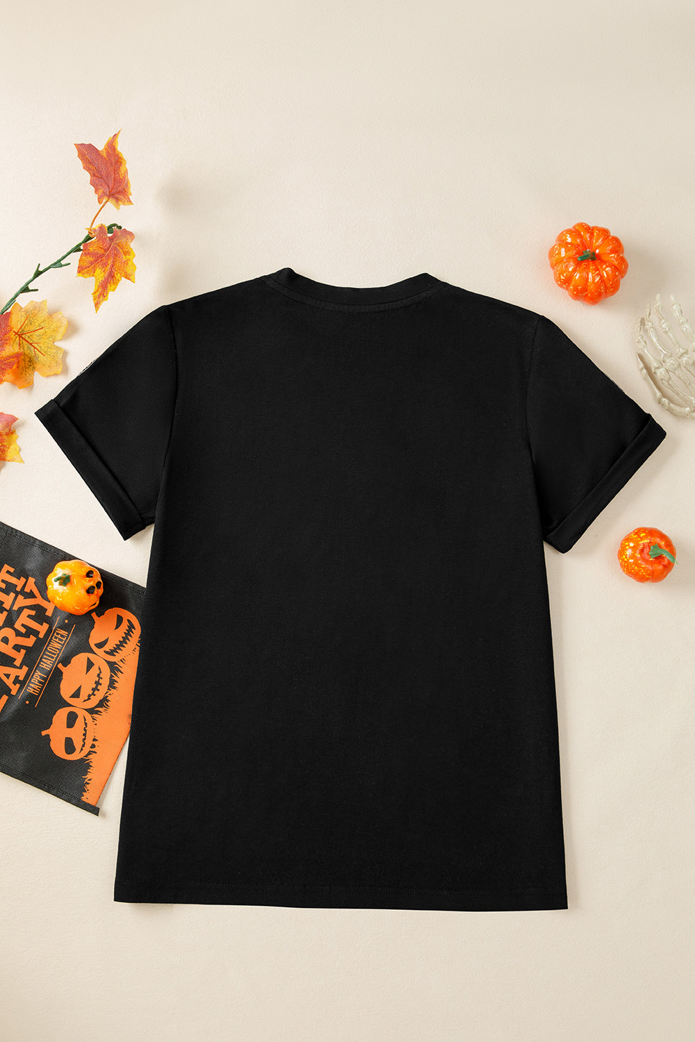 Black Sequin Pumpkin Face Halloween T Shirt 🇺🇸