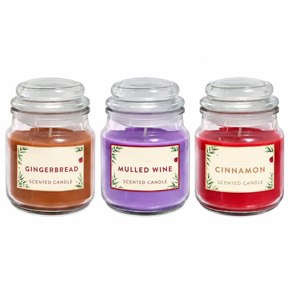 Christmas Scented Candle Gift Set 3 Jar Candles Gingerbread Cinnamon Mulled Wine 🇬🇧